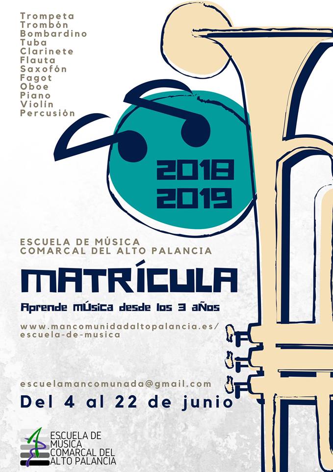 Cartel matrícula escuela de música del Alto Palancia