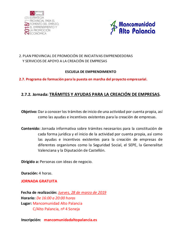 Jornada Trámites y ayudas a la creación de empresas